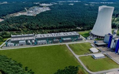 Rendering of a project to put a 100MW hydrogen electrolyser facility at the site of a gas power plant in Lingen, Germany. Image: RWE
