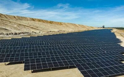 Solar PV array at a former open-cast coal mine in Hambach Germany, where RWE won a contract for its solar-plus-storage project through an earlier innovation tender auction round. Image: RWE