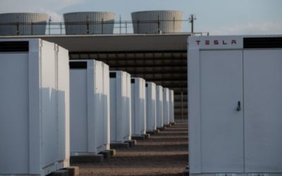 Tesla Megapacks at SRP's BESS project in Peoria, which went online in September 2021. Image: SRP.