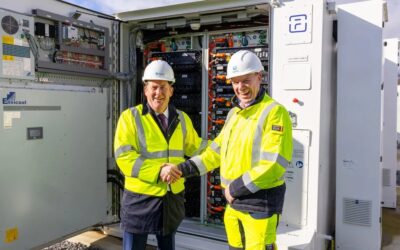 Minister for Climate, Environment and Energy, Darragh O’Brien TD, & Kevin O'Donovan, managing director, Statkraft Ireland at the opening of Statkraft's BESS project at Cushaling wind farm, Ireland's first 4-hour duration BESS. Image: Statkraft