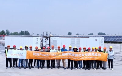 Sungrow employees after the 23 May burn test, which took place at a third-party lab in Henan province, China. Image: Sungrow