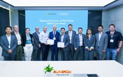 Sungrow and Globeleq representatives signing the Red Sands project term sheet. Image: Sungrow.