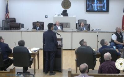 Tesla engineering lead Shiv Mysore shows Waller County Commissioners Court a video of the Lathrop Megafactory. Image: Waller County Commissioners Court meeting screenshot.