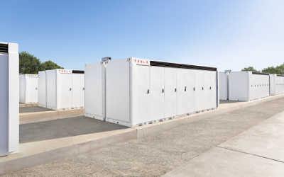 Tesla Megapacks at an project site. A Tesla representative spoke at the Brussels launch, as did representatives from ESS Inc and Portguese utility EDP.  Image: TagEnergy.