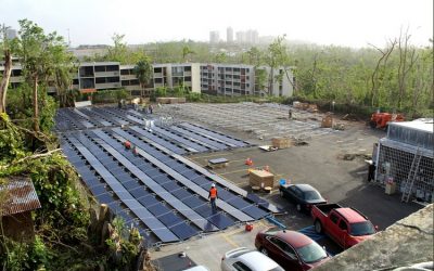 A solar and battery storage system donated to a Puerto Rico facility by Tesla after the 2017 hurricanes. Image: Tesla.