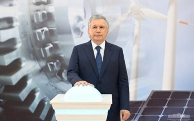 Uzbekistan's president, Shavkat Mirizyoyez, at a 2024 event to celebrate energy and infrastructure projects including wind and solar. Image: Uzbekistan Ministry of Energy