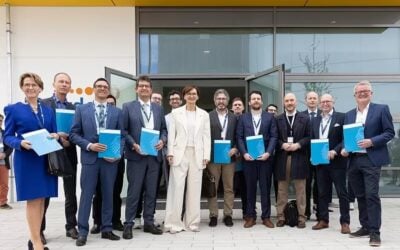 The launch of the sodium-ion consortium ENTISE, with German research minister Bettina Stark-Watzinger (centre, in white). ENTISE is an acronym which in German represents "Development of Sodium Ion Technology for Industrially Scalable Energy Storage". Image: DUCKEK