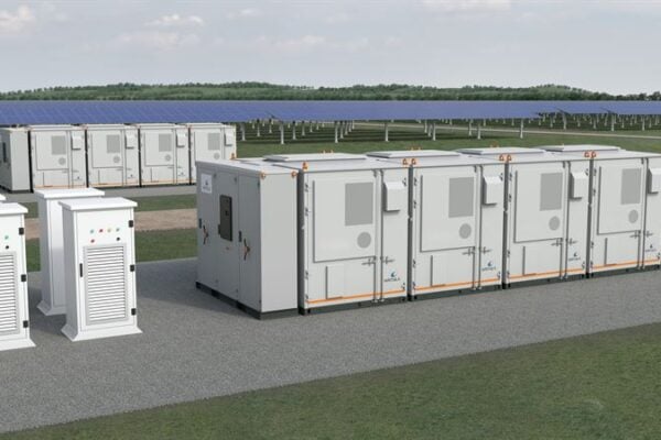 Rendering of a DC-coupled solar-plus-storage setup using  Wärtsilä BESS equipment with a DC-DC converter. Image: Valo