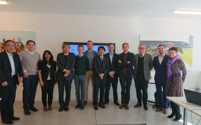 A team from Nippon Koei visiting Yuso's offices in Waregem, Belgium, shortly before the start of the pandemic in early 2020. Nippon Koei is active in battery storage markets in other countries including the UK. Image: Yuso via Twitter.